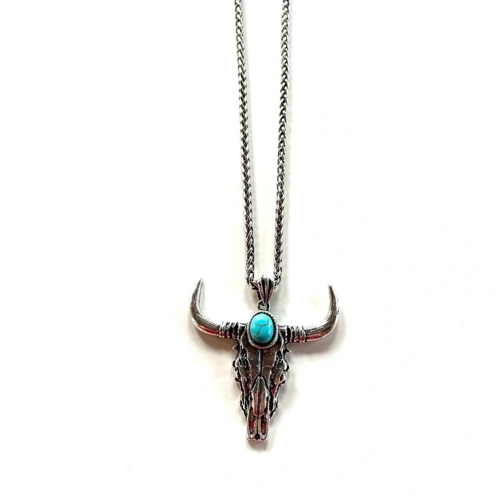 NEW Western Jewelry Necklace Cow Buffalo Bull Skull Turquoise Country Cowgirl
